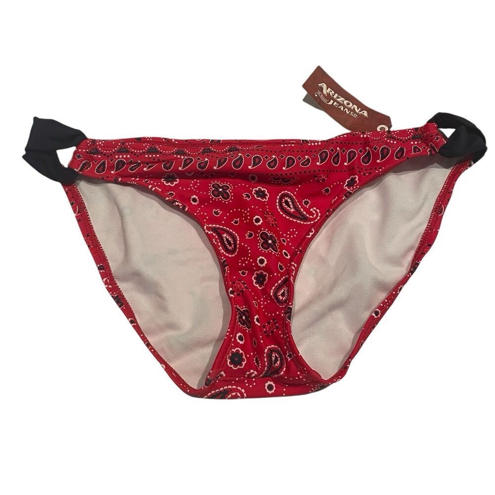 Arizona Jeans Co. Bikini Bottoms Red Navy Paisley Juniors Size Large